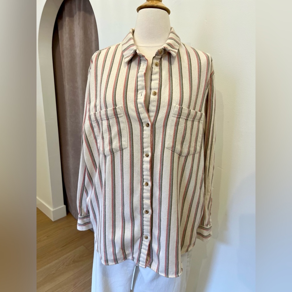Madewell Striped Button Down Flannel Shirt